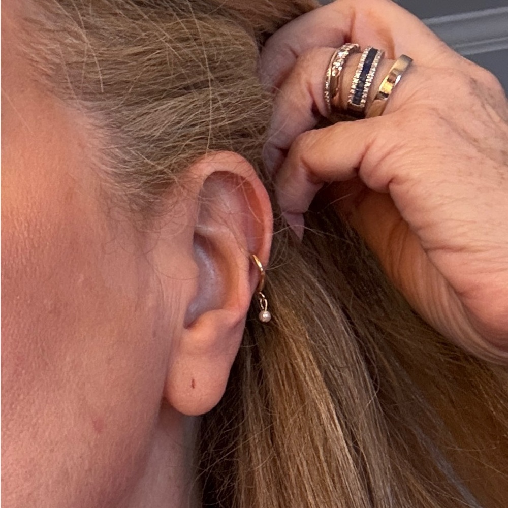Gold Ear Cuff with Hanging Pearl - Women's Jewelry